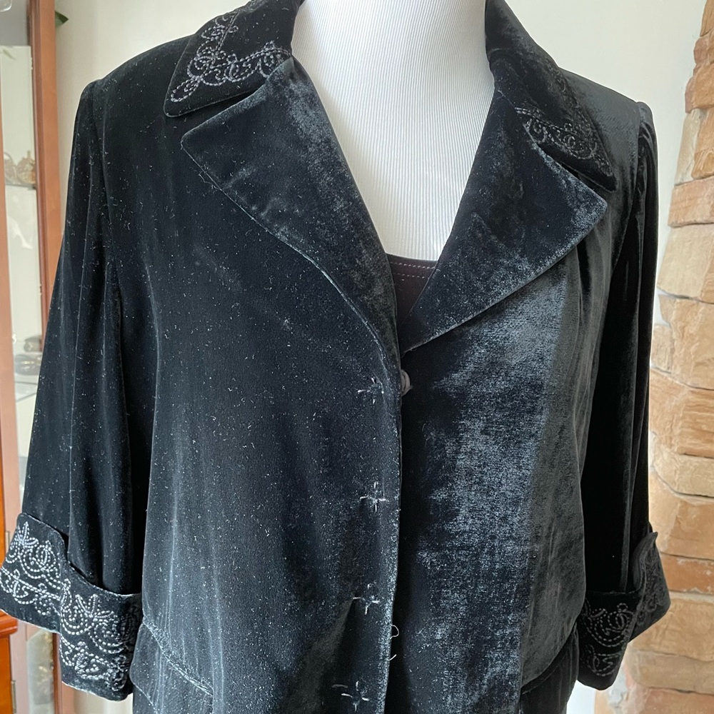 Black velvet jacket with black embroidery size 12
